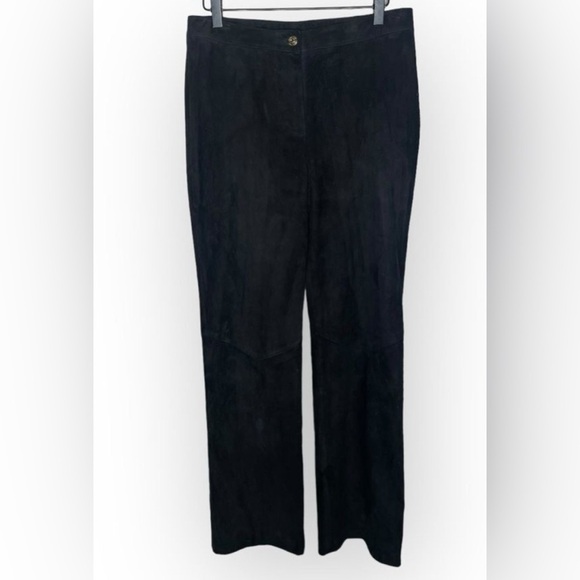 St John black Leather suede pants. Classic elegant quiet luxury classy feminine - Picture 3 of 15